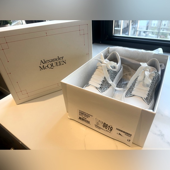 Alexander McQueen Shoes - Alexander McQueen white and silver glitter sneakers